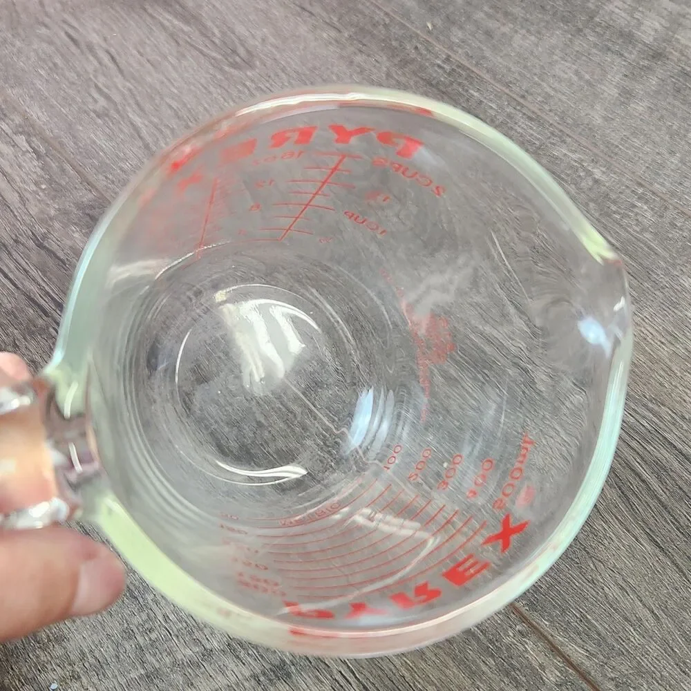 Vintage PYREX Glass 2-Cup/16 oz Measuring Cup #516 Red Capital Letters USA